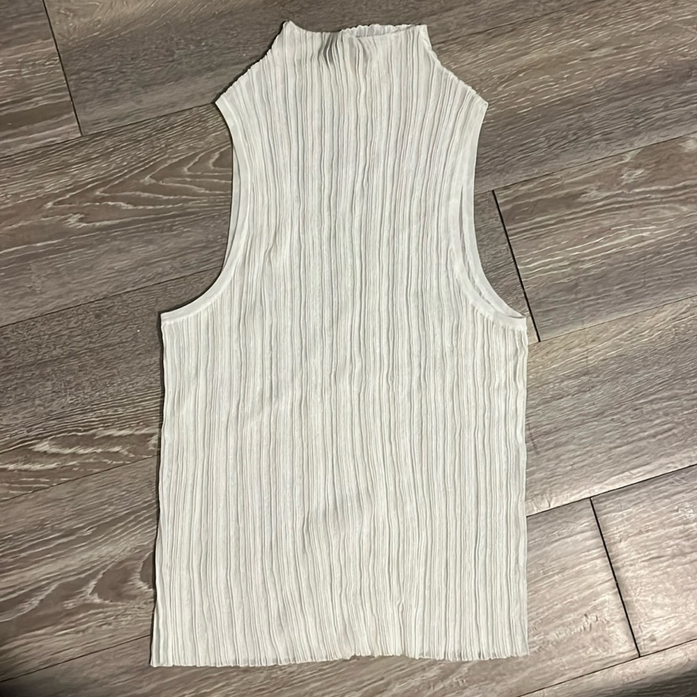 Anine Bing White Pleated High-Neck Sleeveless Top